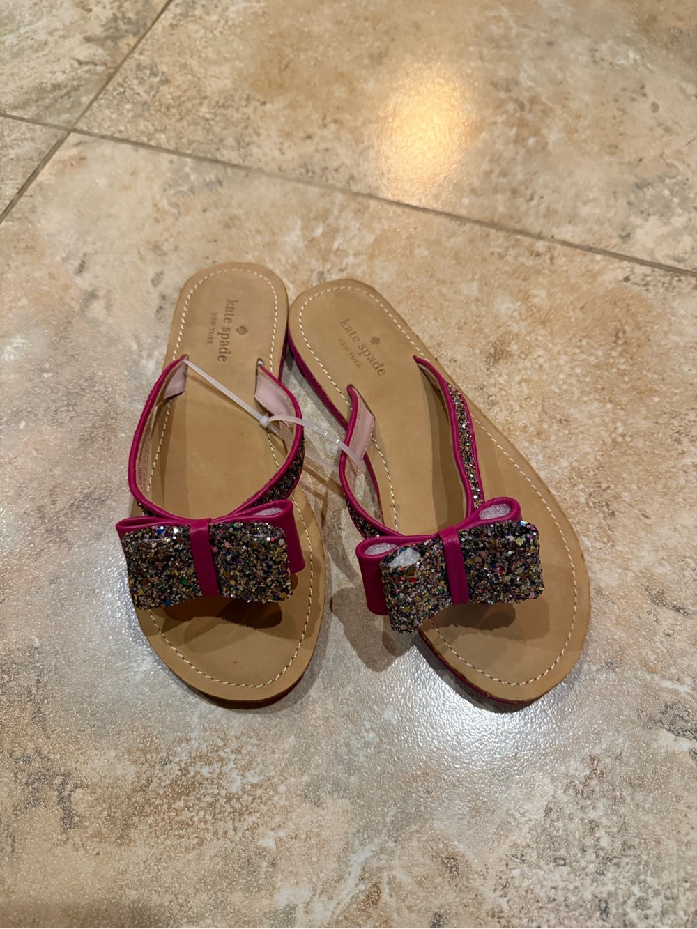 NWOT kate spade hot pink glitter bow slide sandals sz 6
